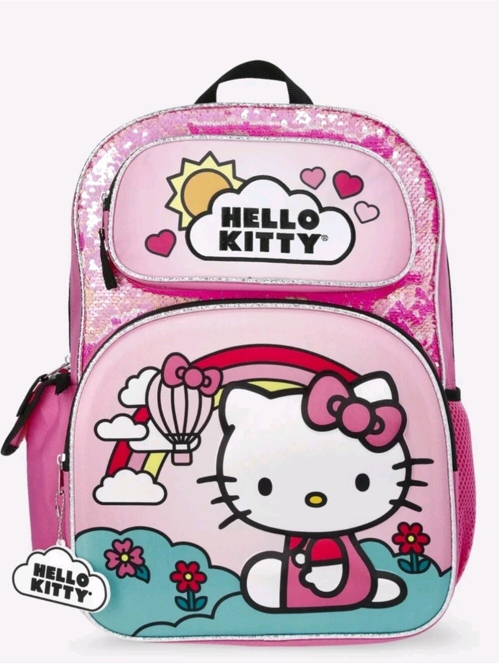 Sanrio Hello Kitty "Hello to Happy" Girls' 17" Sequin Rainbow Backpack, Pink